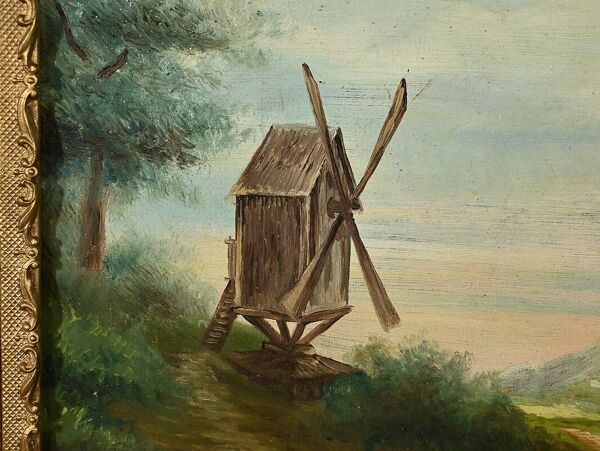 Huile sur Toile « Le Moulin » de N. Okolowicz – Début XXe