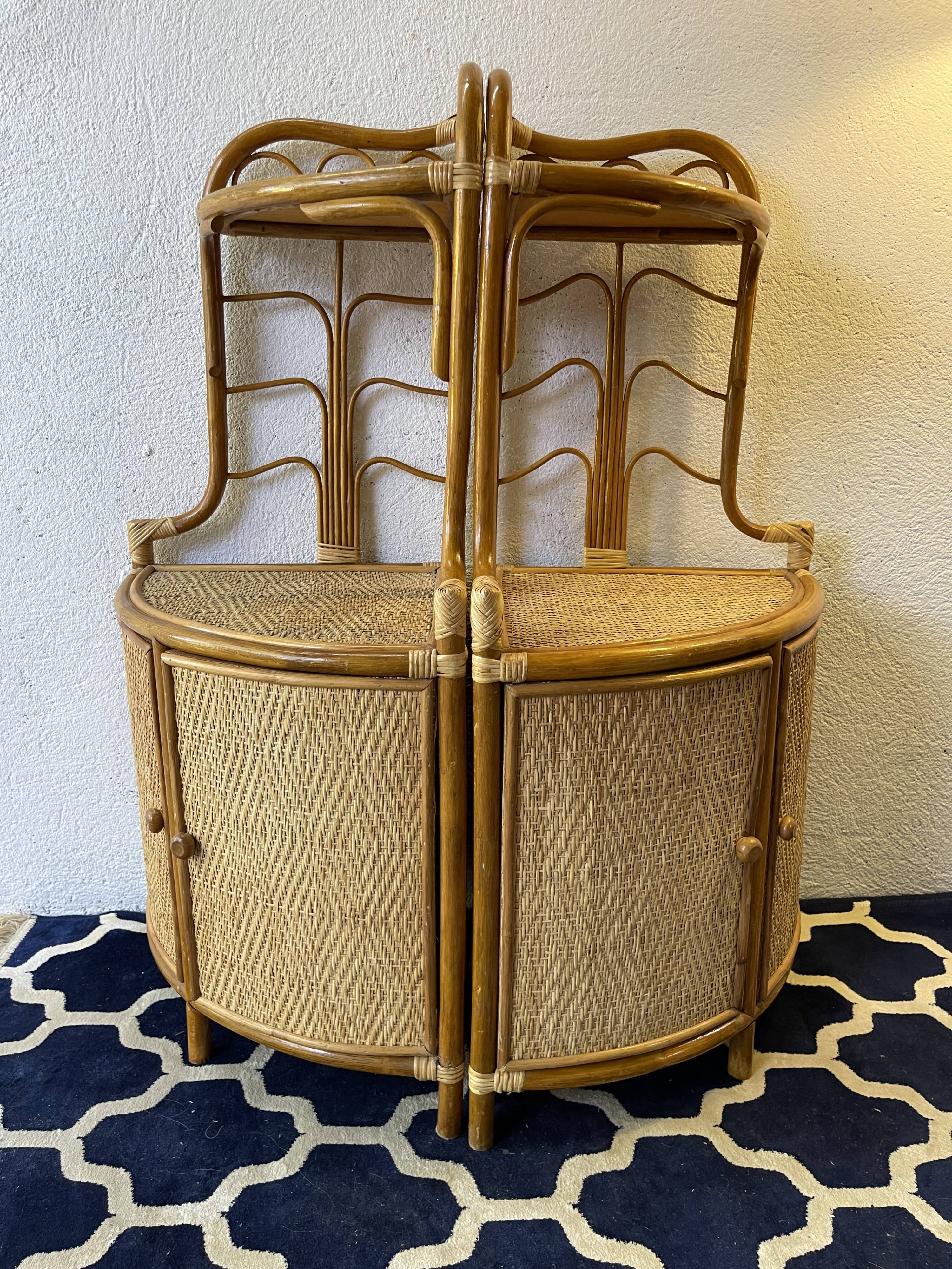 Two Vintage rattan corner notches/shelves