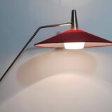 Articulated floor lamp with counterweight mid-century by Rupert Nikoll, nickel, brass.