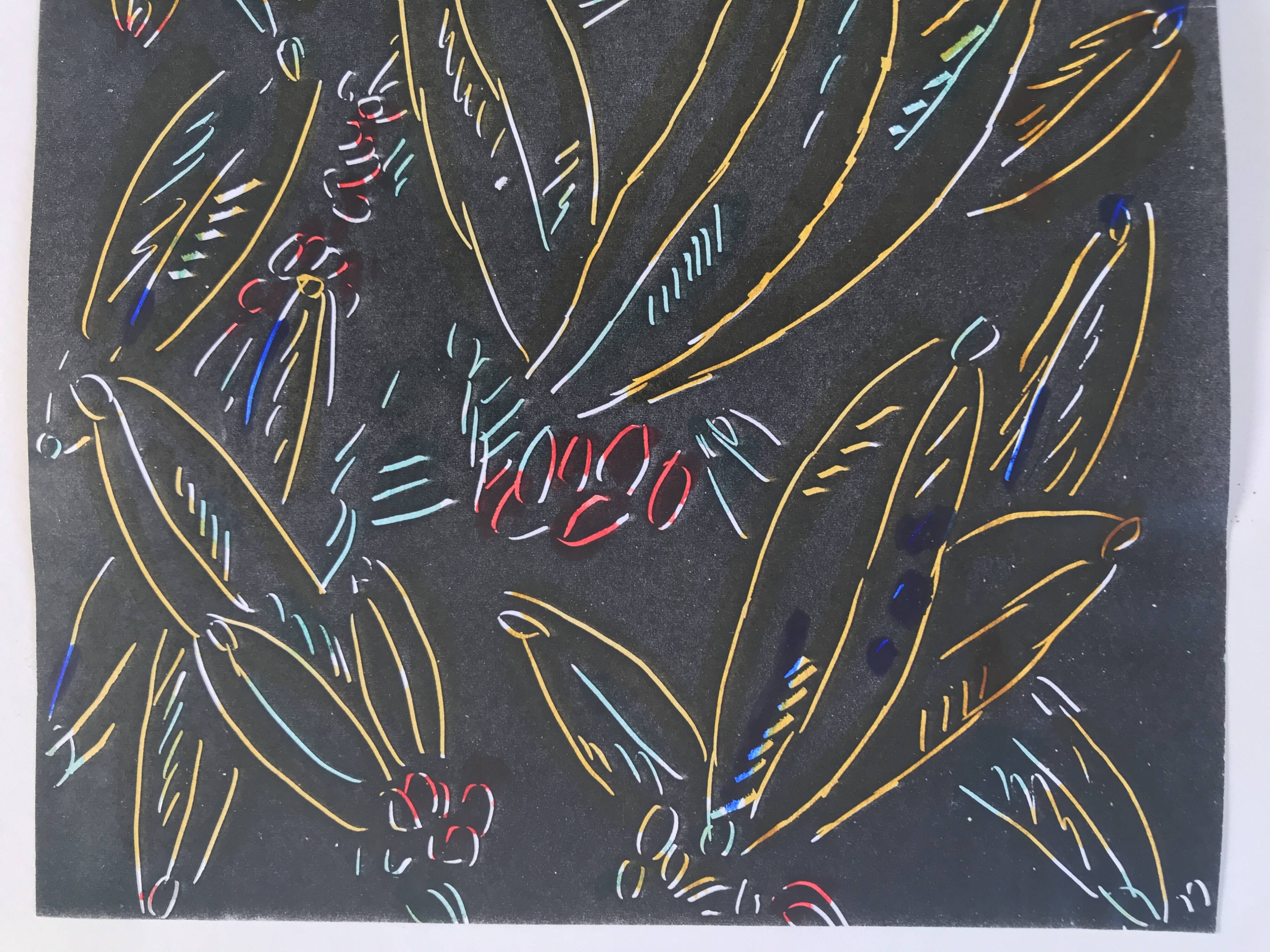 Elie Dayan, Untitled (Floral Pattern 1). Mixed media on paper.