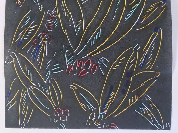 Elie Dayan, Sans titre (motif floral 1). Technique mixte sur papier
