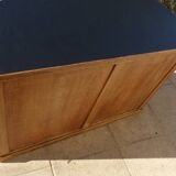 Grand bureau en bois à 5 tiroirs dessus simili cuir noir -Totalement relooké