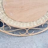 70s oval rattan mirror