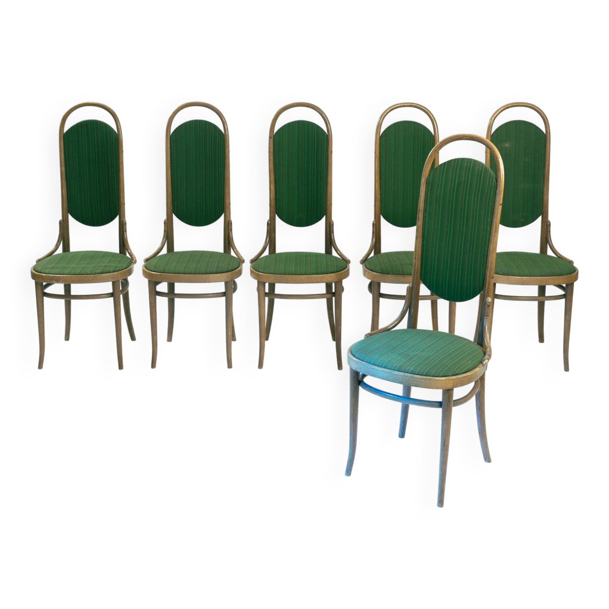 Chaises à dossier haut rembourrées en bois courbé Thonet, années 1980
