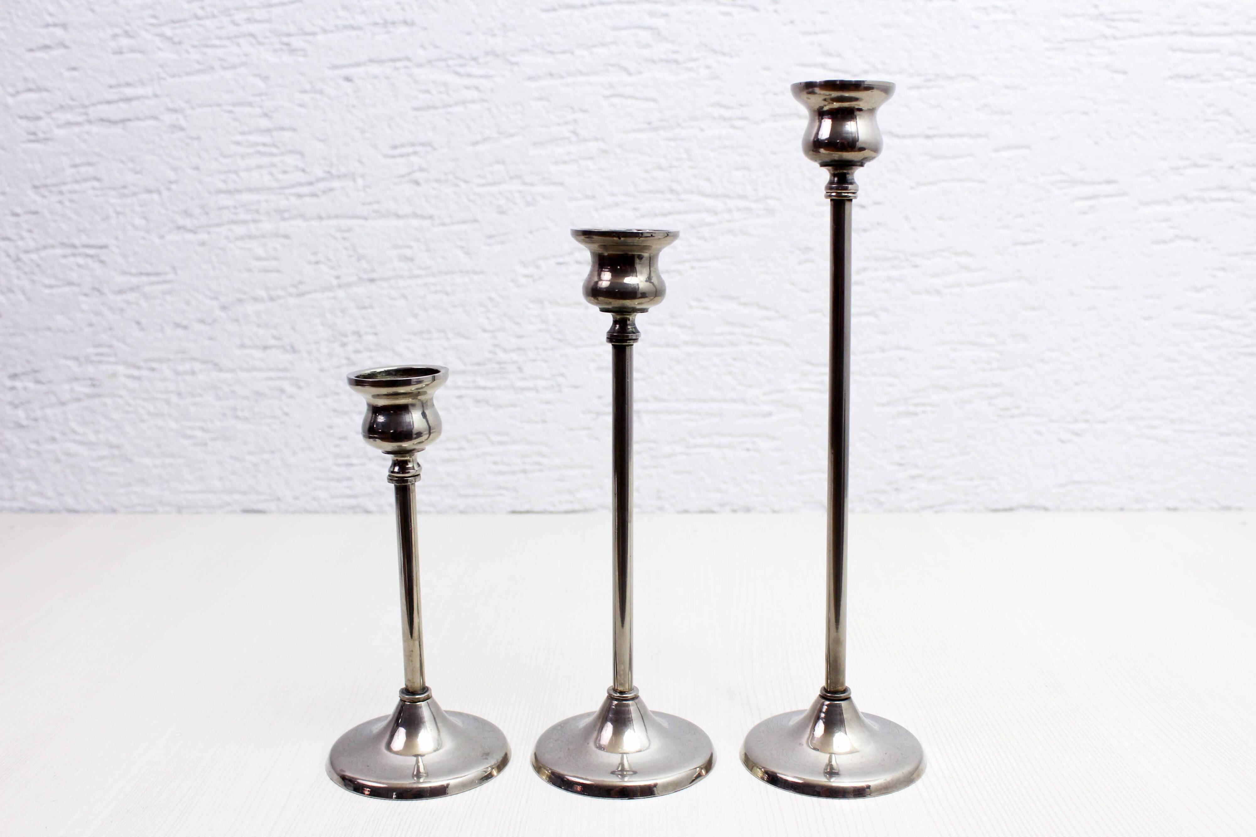 Set of 3 silver metal candle holders
