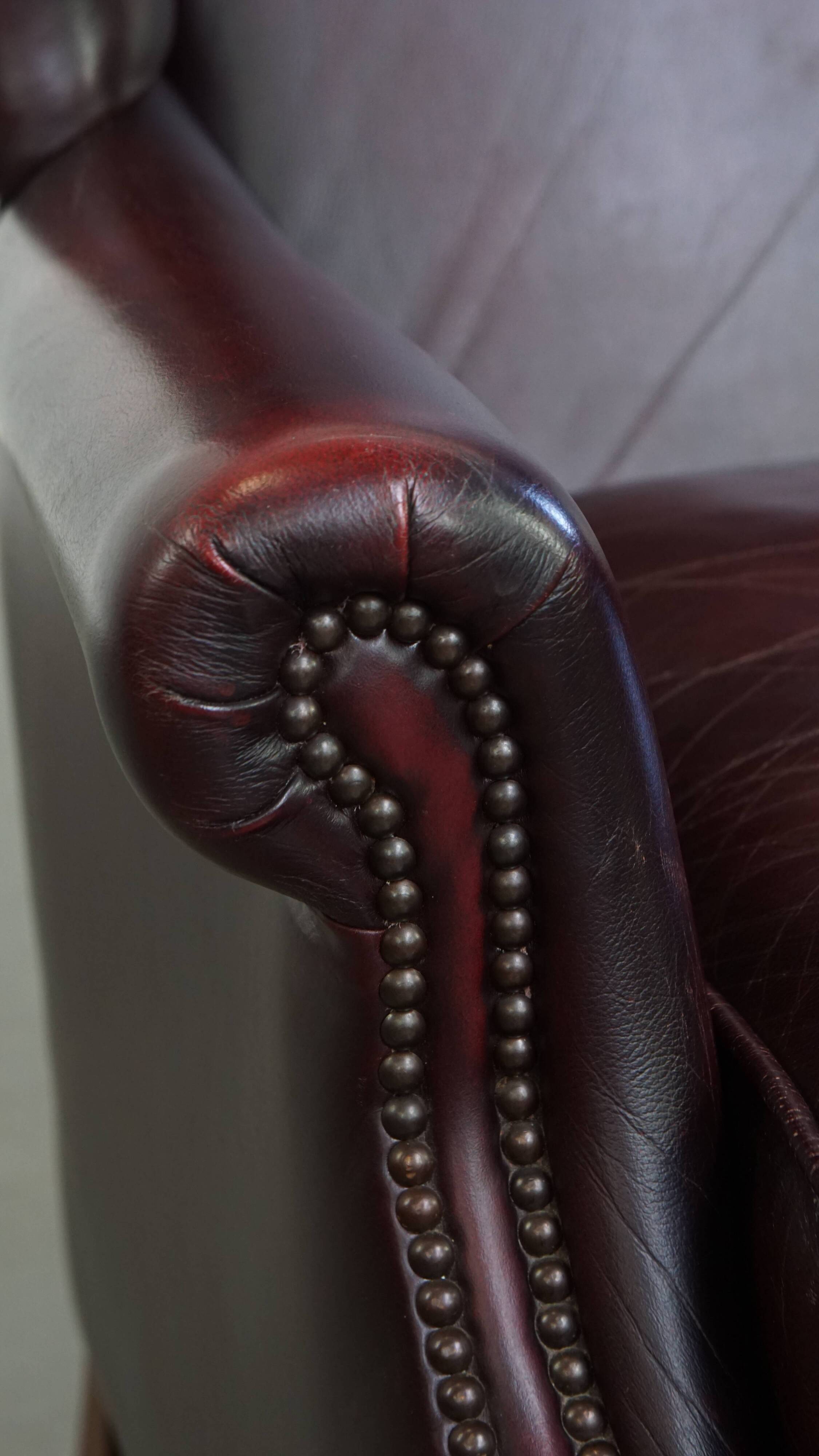 Bordeaux Red Cowhide Wingback Chair in English Style