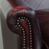 Bordeaux Red Cowhide Wingback Chair in English Style