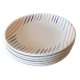 6 Longchamp earthenware dessert plates from the 50s, multi-colored