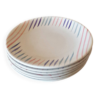 6 assiettes à dessert faïence Longchamp années 50, multicolore