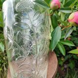 Old large molded glass vase with thistle decoration