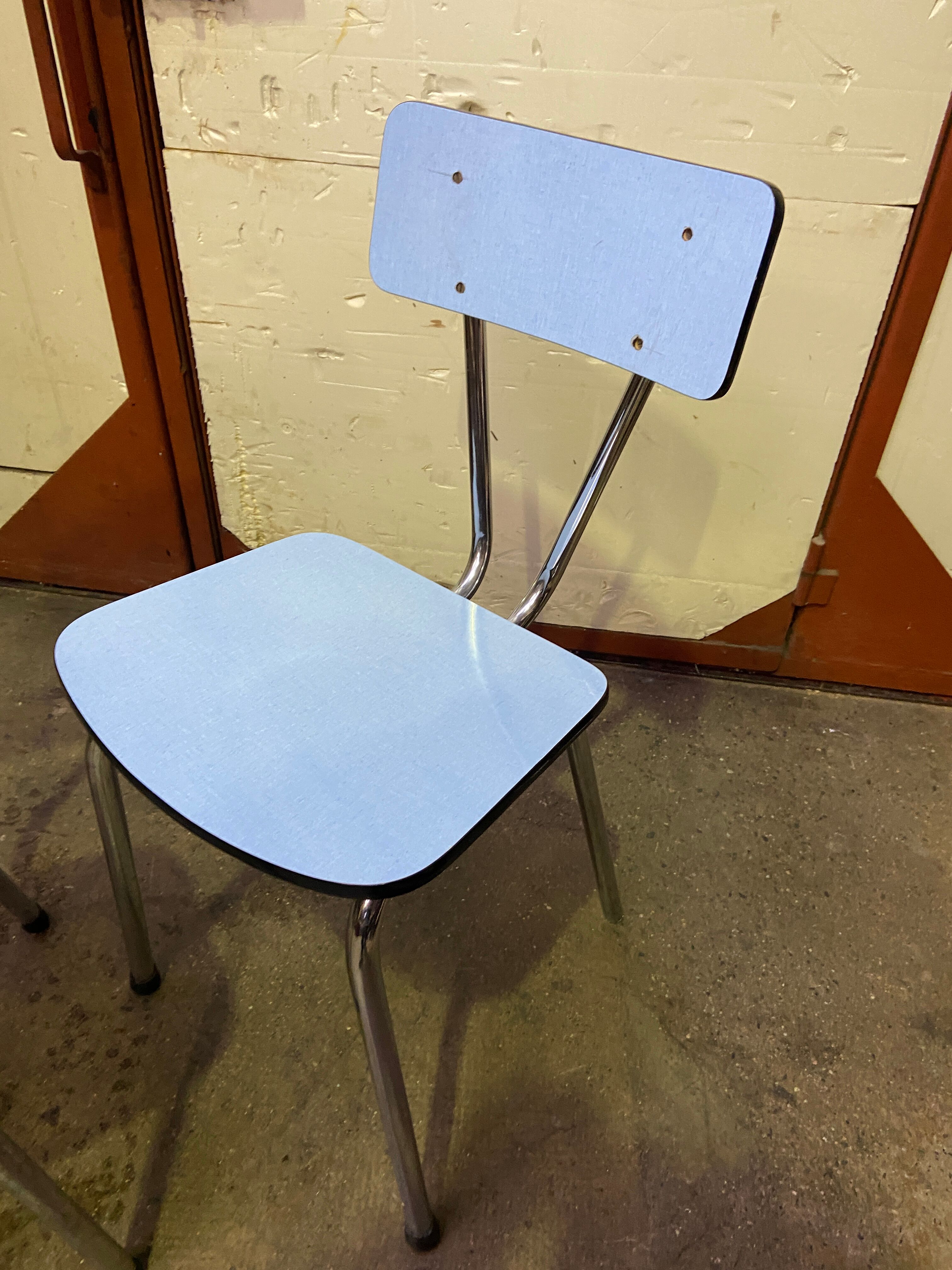 Pair of vintage formica chairs pastel blue 1960