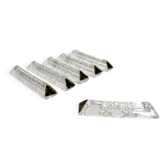 Set of 6 vintage crystal knife rests 24% lead – pyramid design