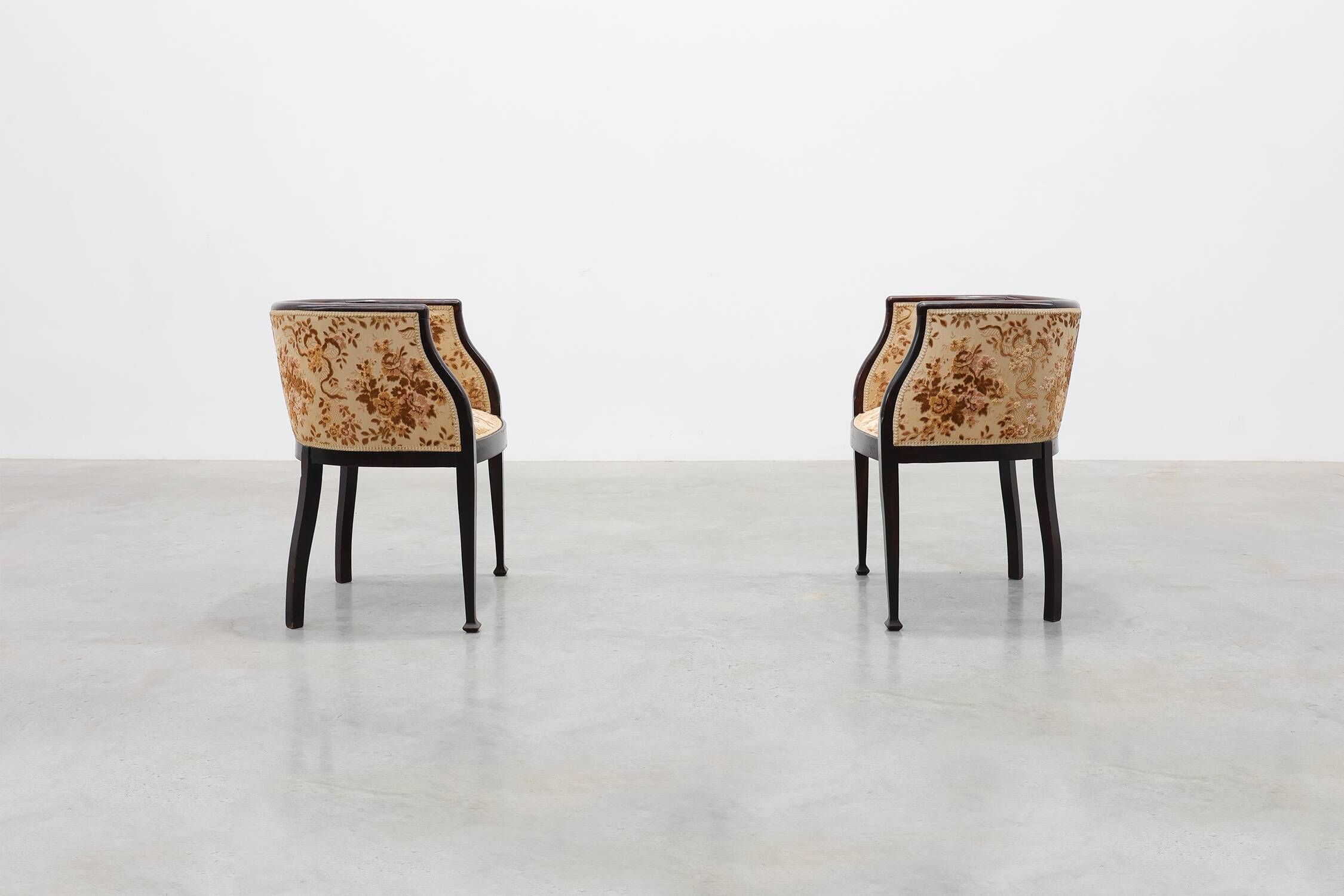 Pair of Ebonised Tub Armchairs with Floral Upholstery, France, Circa 1900