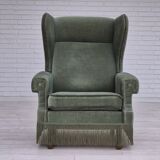 1970s, Danish wingback armchair, original condition, furniture velour, beech wood.