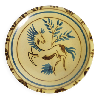 Folklore Ceramic Wall Plate with Horse, Tapio Kinnunen for Kupittaan Savi, 1950s