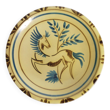 Folklore Ceramic Wall Plate with Horse, Tapio Kinnunen for Kupittaan Savi, 1950s