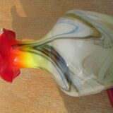 Vintage Dalian vase with curled edge and opaline interior