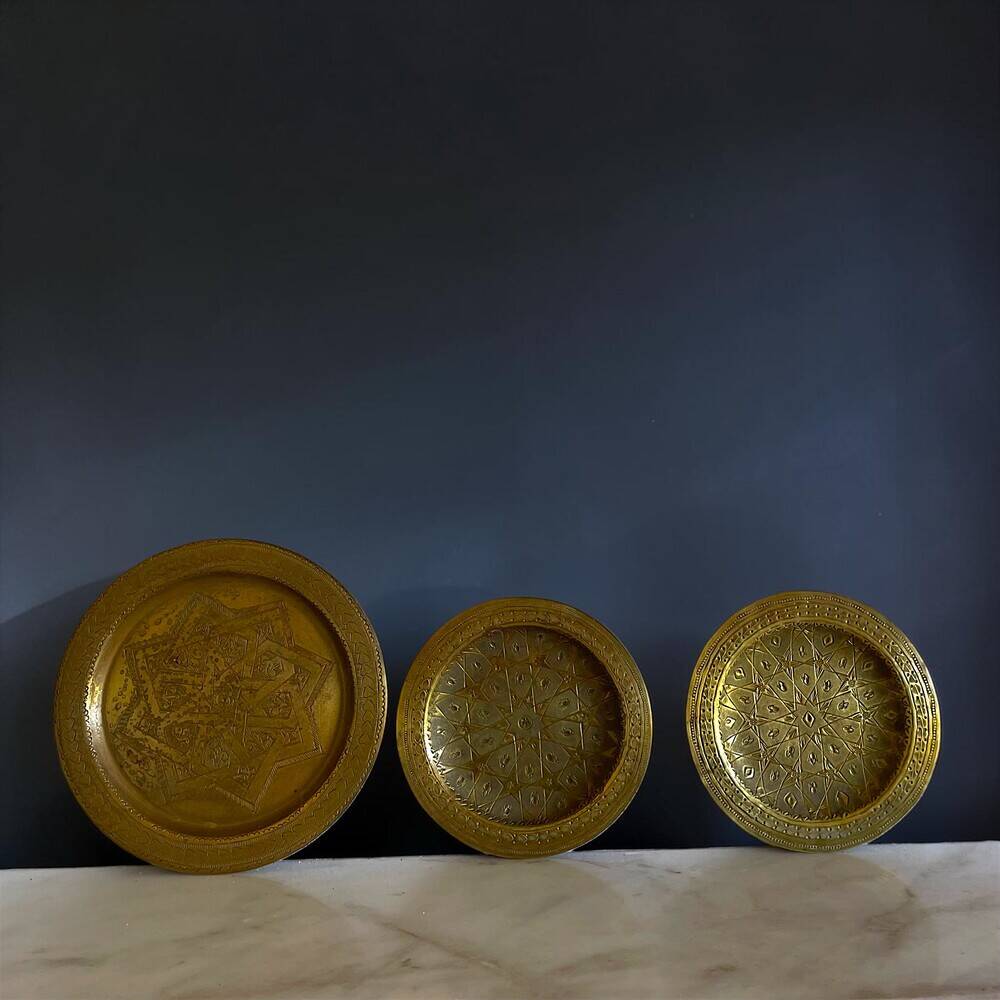 Set of 3 vintage brass North African trays