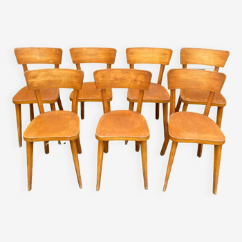 Série de 7 chaises de bistrot Baumann en hêtre clair