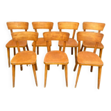 Set of 7 Baumann bistro chairs in light beech