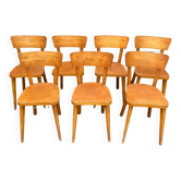 Set of 7 Baumann bistro chairs in light beech