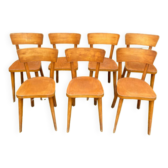 Set of 7 Baumann bistro chairs in light beech