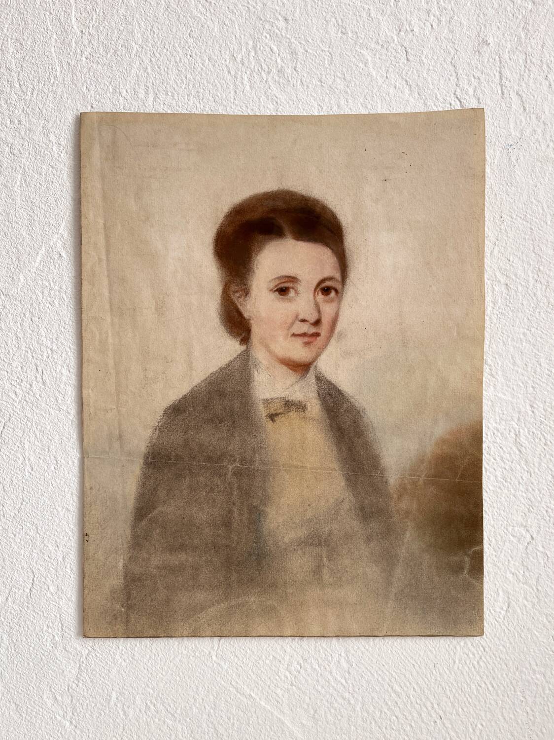 Old pastel drawing on paper portrait of a woman