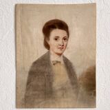Dessin ancien au pastel sur papier portrait de femme