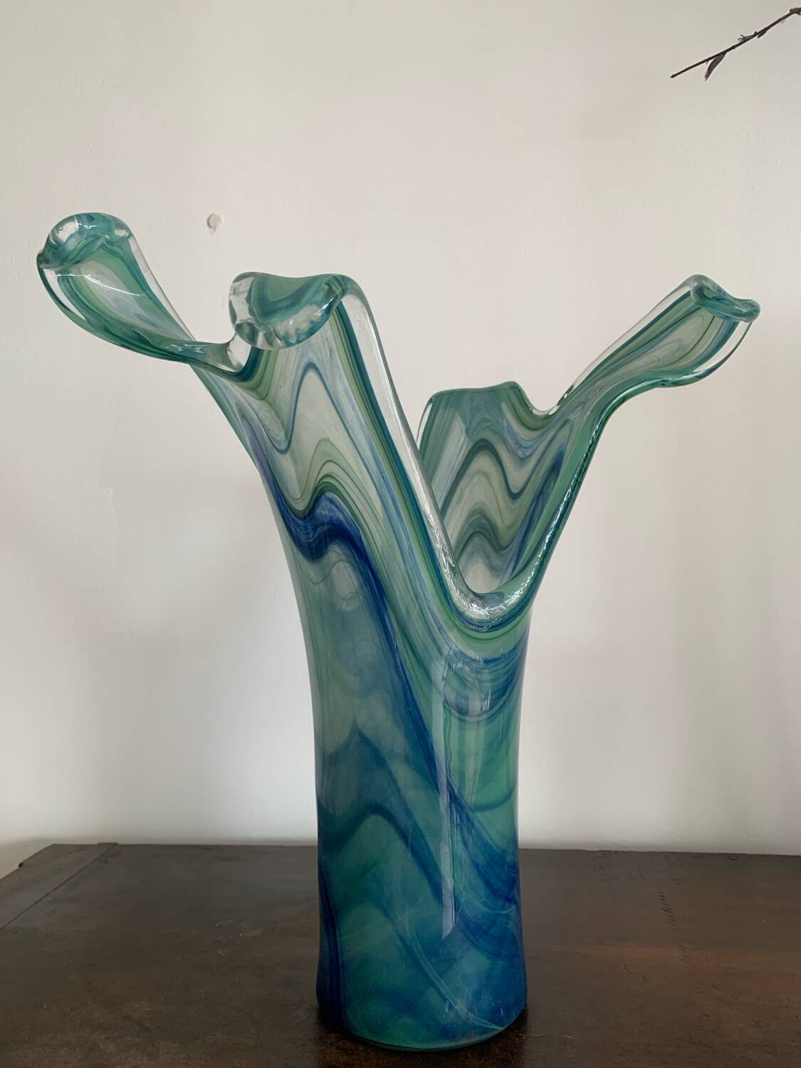 Vase vintage en verre de Murano bleu