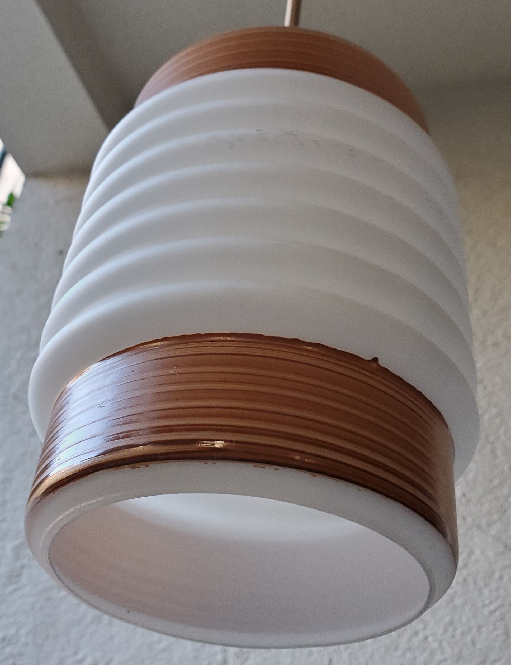 Opaline hanging lamp wood-eyed