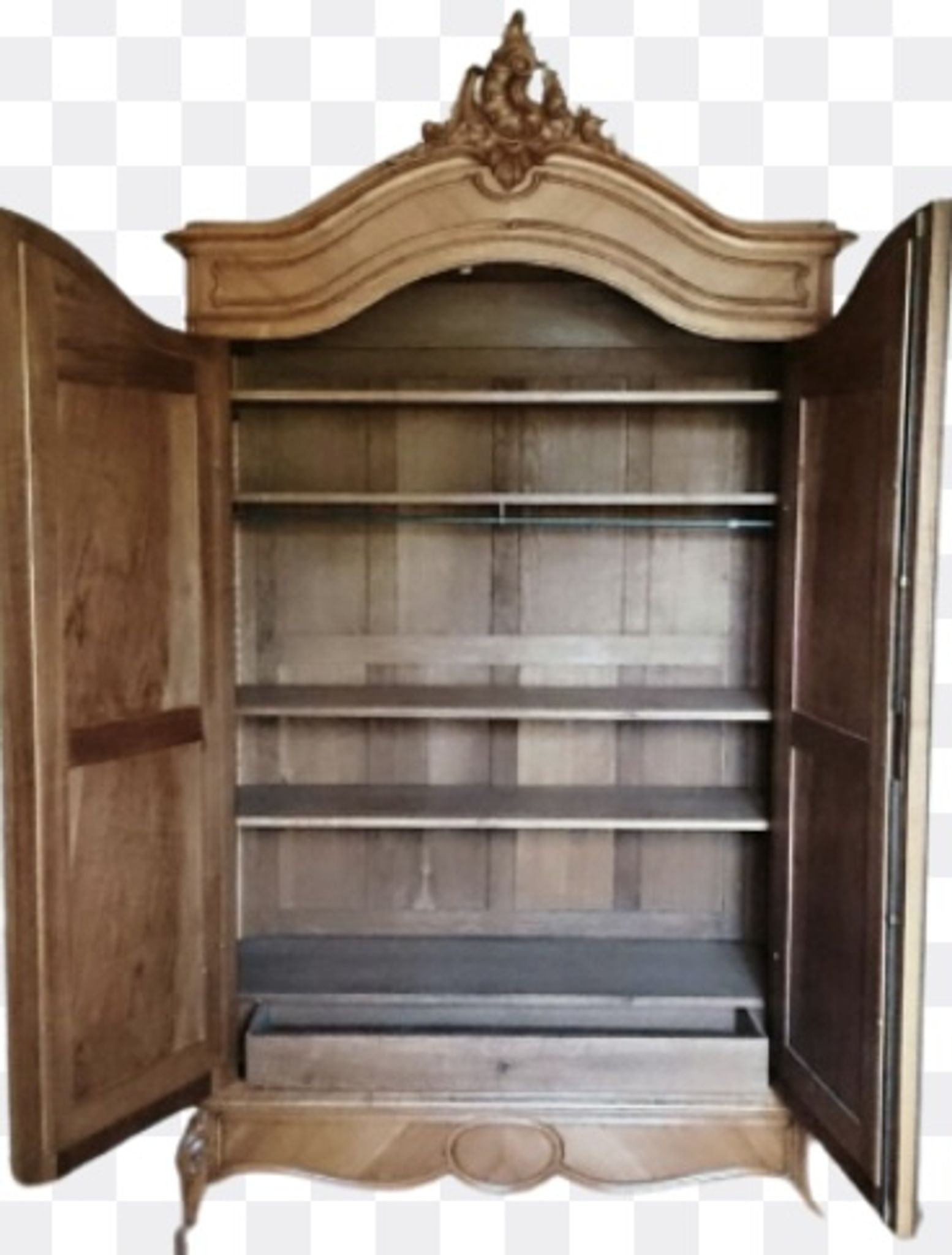 Louis XV style walnut armoire with beveled mirrors
