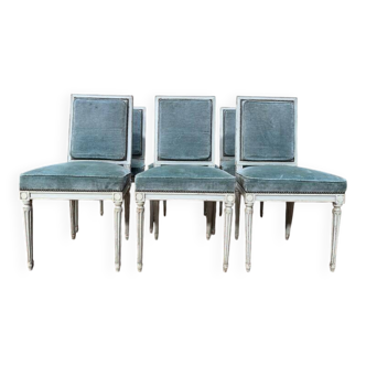 Suite de 6 chaises de style Louis XVI RINCK en bois réchampi