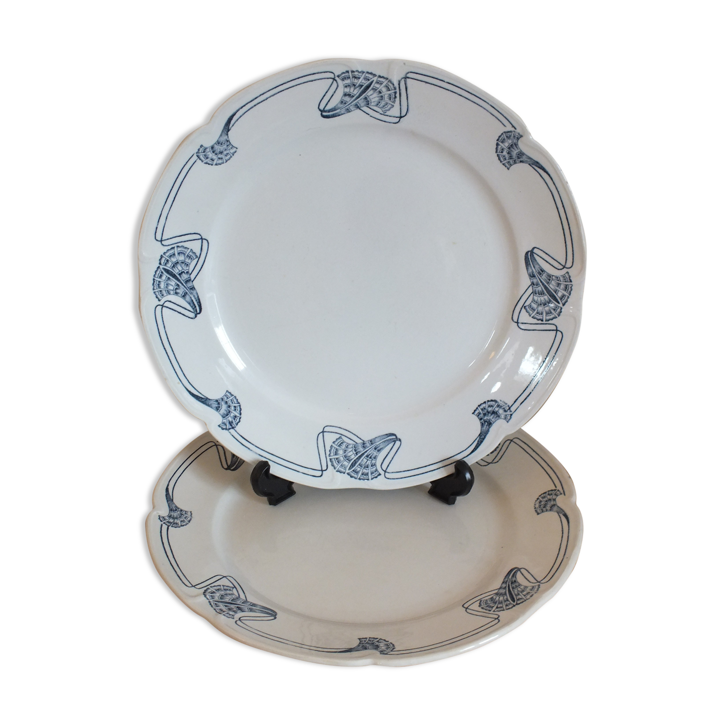 Duo of flat plates Art Nouveau 1900 Onnaing Granite Algeciras