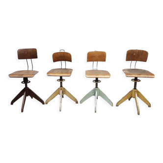 4 chaises Bemefa vintage industrielles atelier Rowac