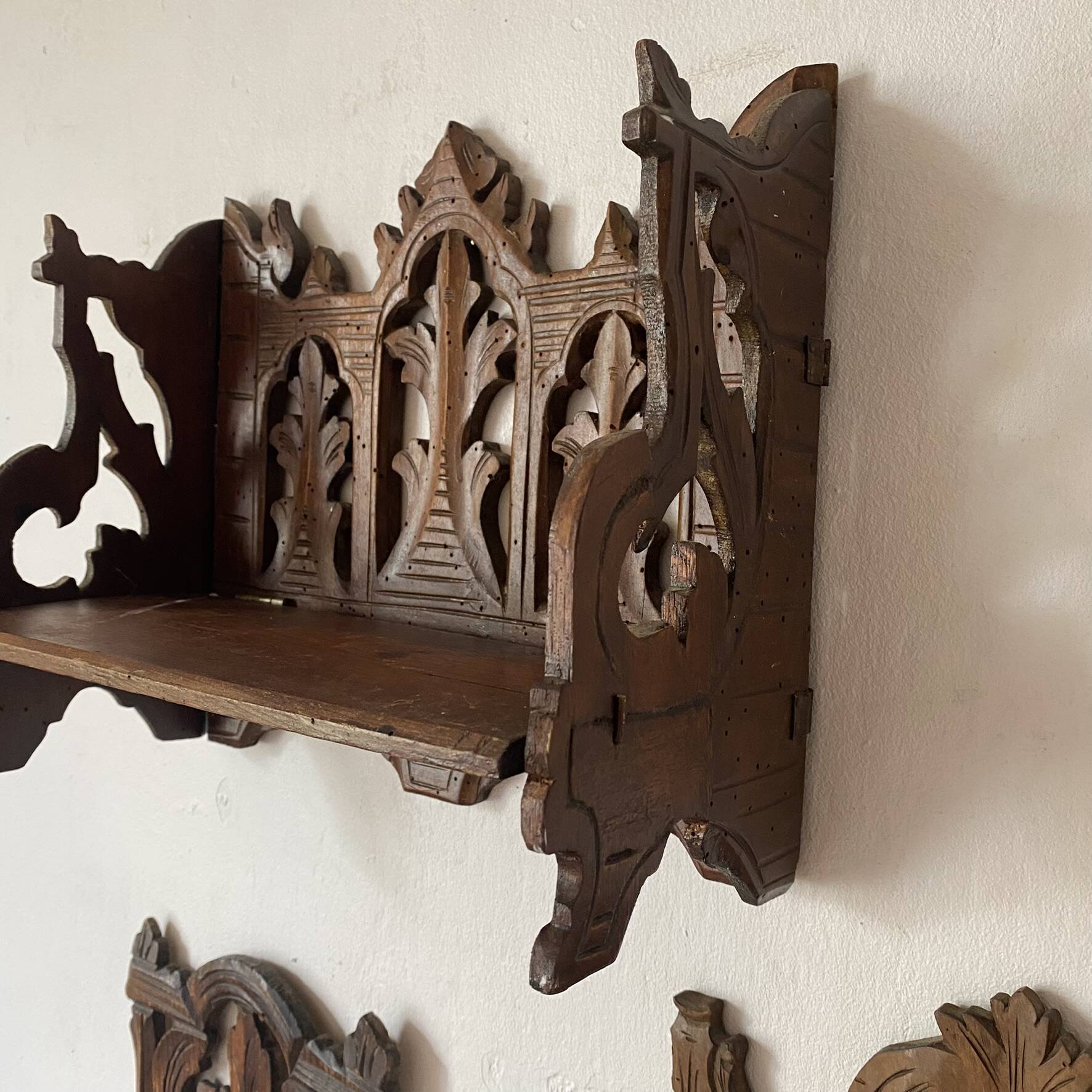 antique wall shelf gothic style openwork wood