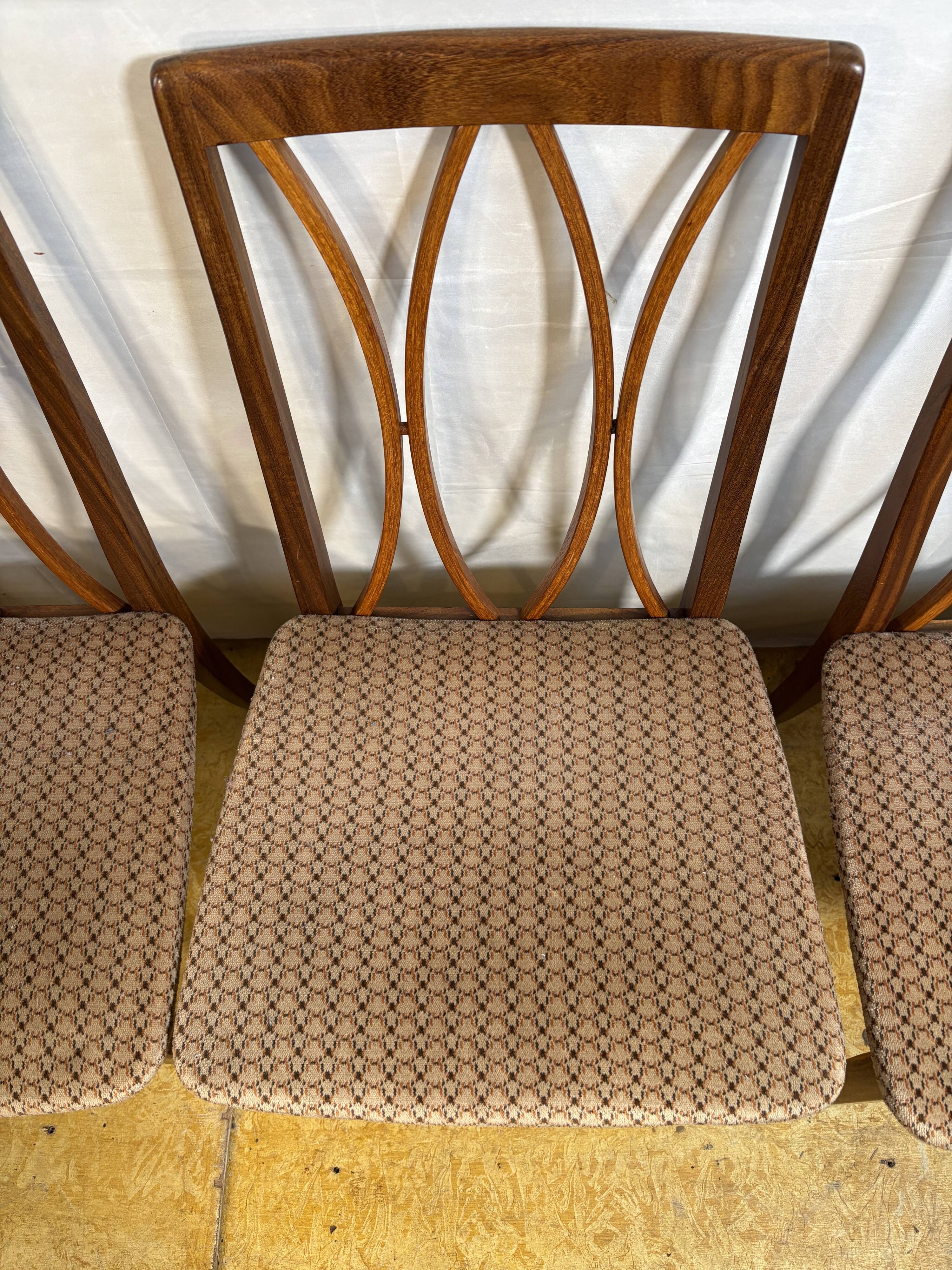 Mid century retro vintage teak and cloth dining chairs by GPlan 1970