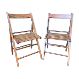 Paire de chaises terrasse pliable bois vintage