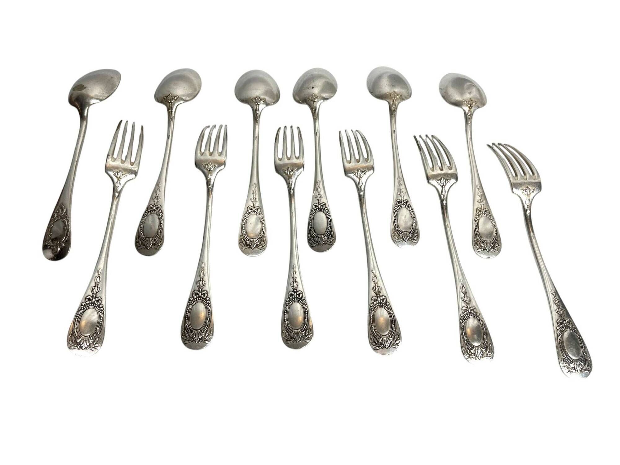 Tableware, six-piece silver-plated cutlery set by SFAM from the early 20th century.