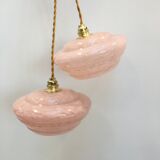 Pair of Art Deco suspensions in pink Clichy glass