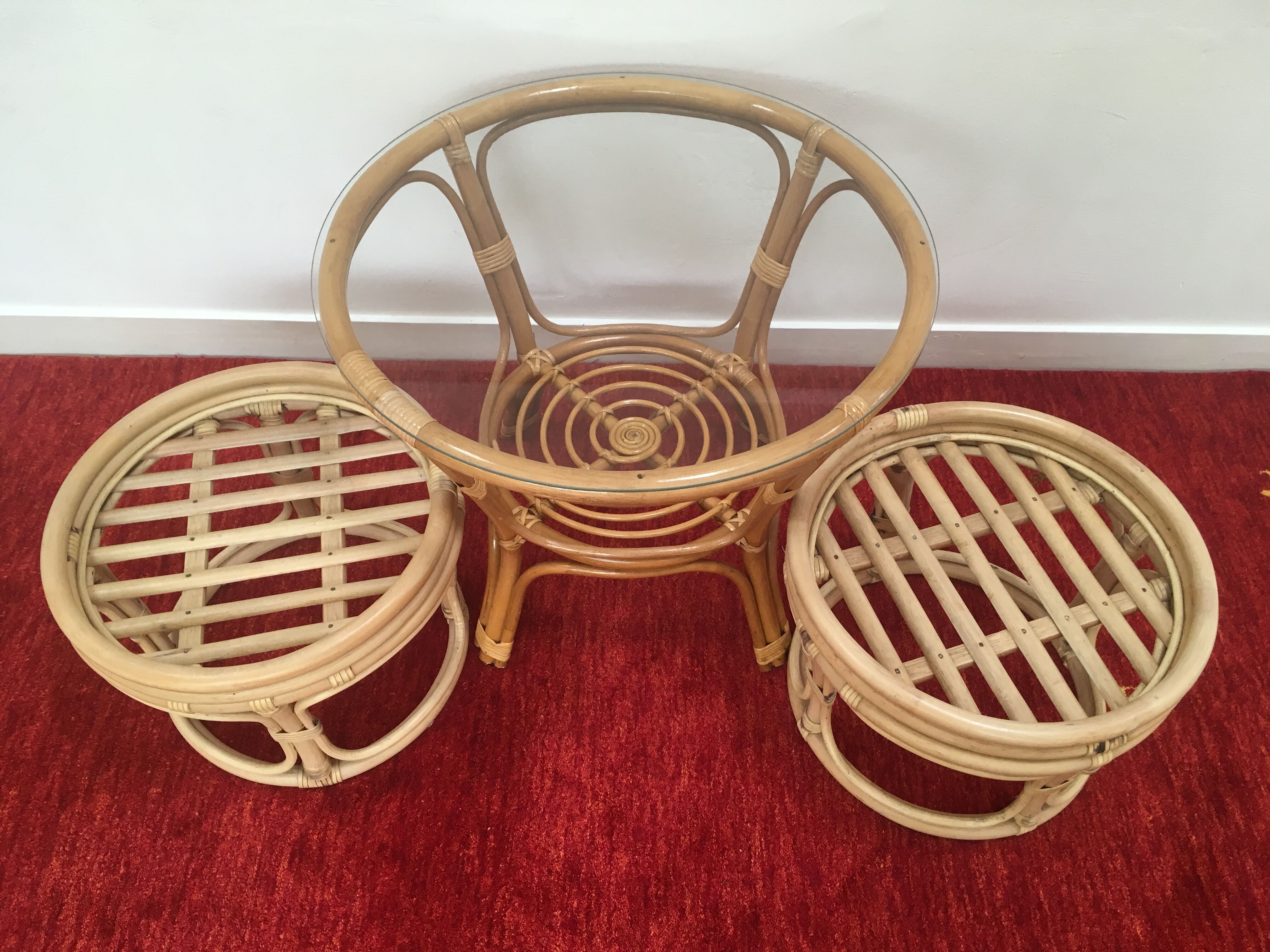 Vintage pouf  in rattan and bamboo