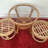 Vintage pouf  in rattan and bamboo