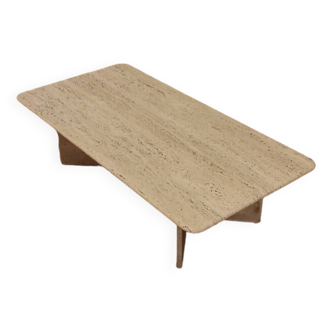 Table basse rectangulaire en travertin, Italie, 1970s