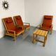 Ensemble salon en pin 3 fauteuils lounge et table design scandinave 70