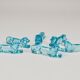 6 repose-couteaux Art déco français en verre bleu clair, années 1930 représentant un teckel ou basset