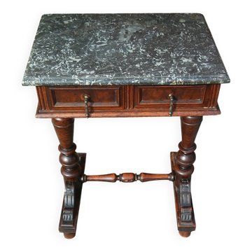 Console baroque viennoise en bois brun avec un plateau en marbre noir veiné — fin du 19e siècle.