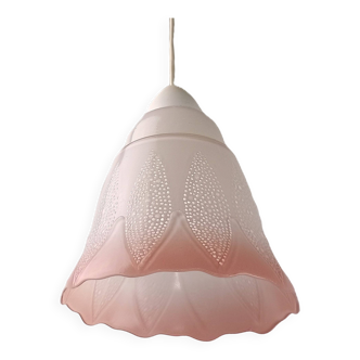 Mid-century white and pink glass suspension French vintage 1950