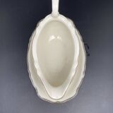 Porcelain sauce boat with black and gold checkered border
