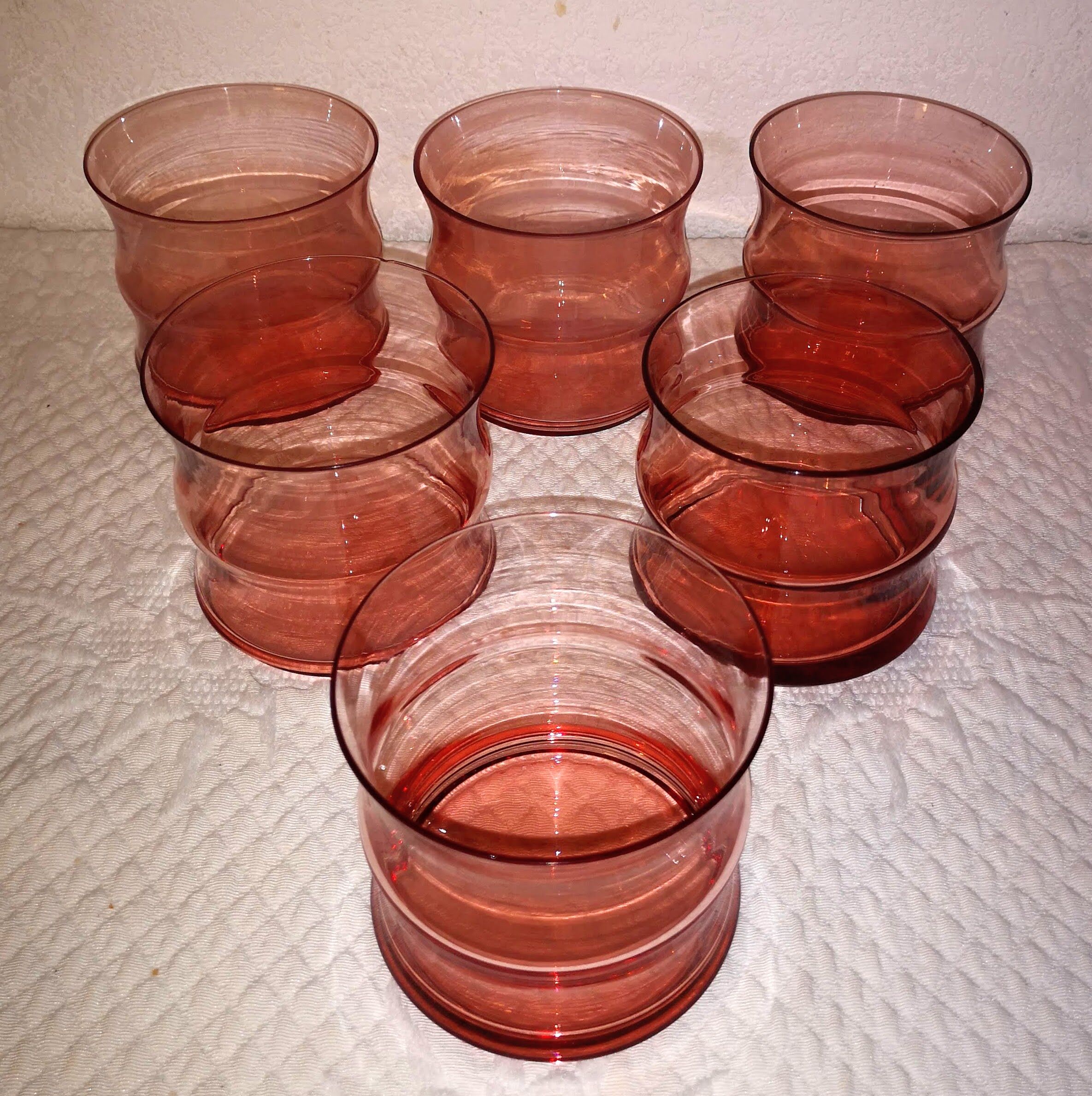 Lot 6 glasses with vintage water pink 50s