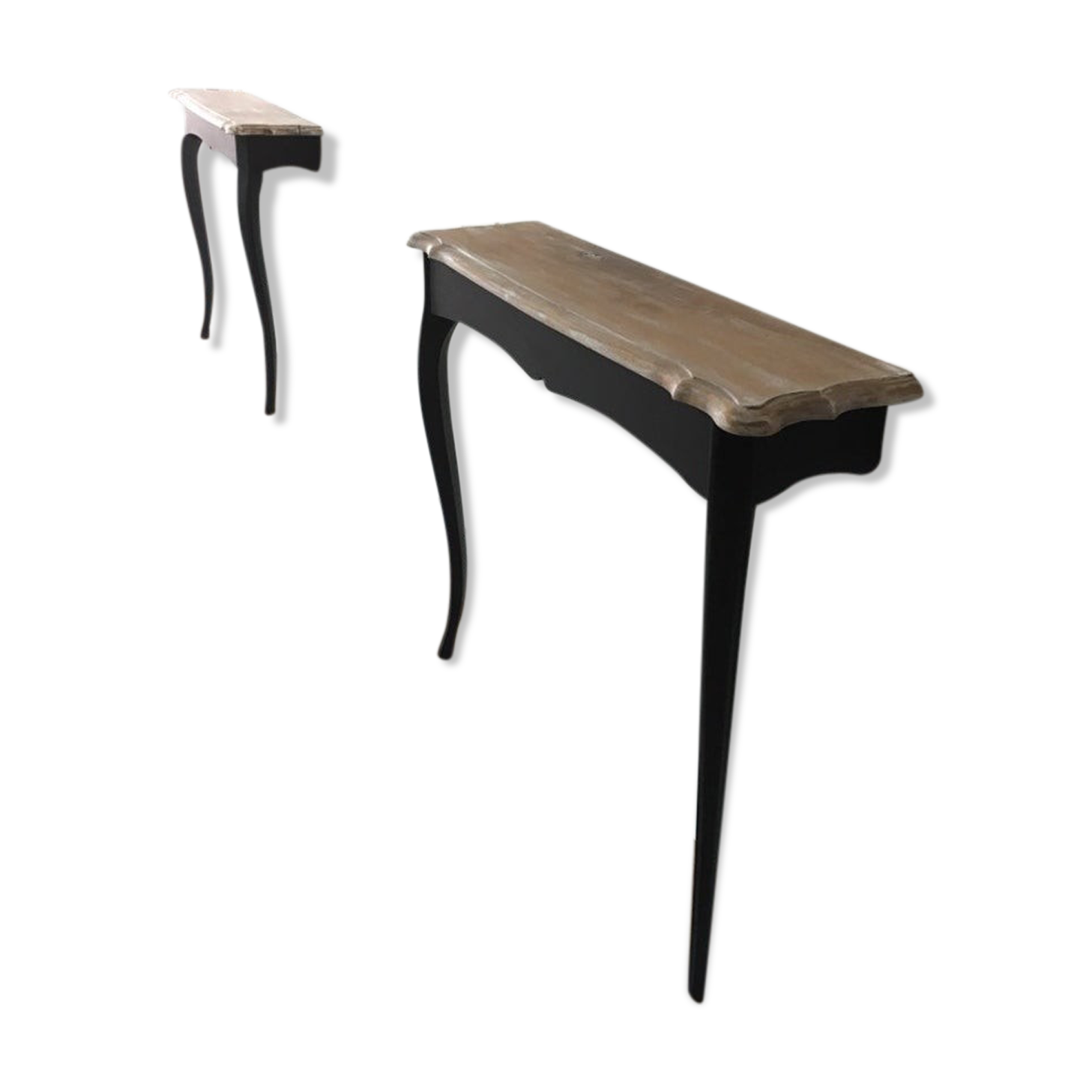 Duo de consoles en bois, relookées en noir et bois
