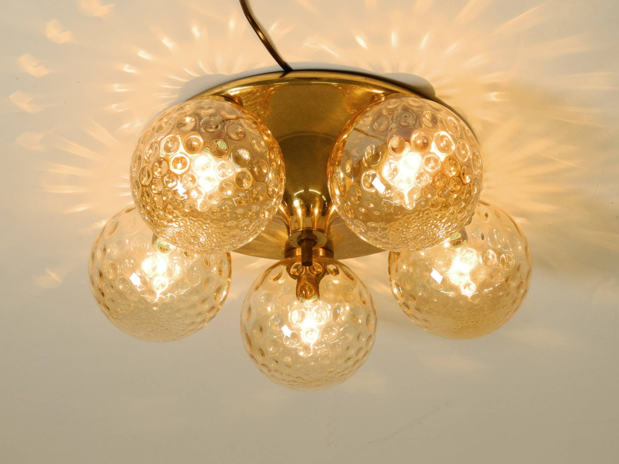1960s Space Age brass ceiling lamp with 5 glass balls